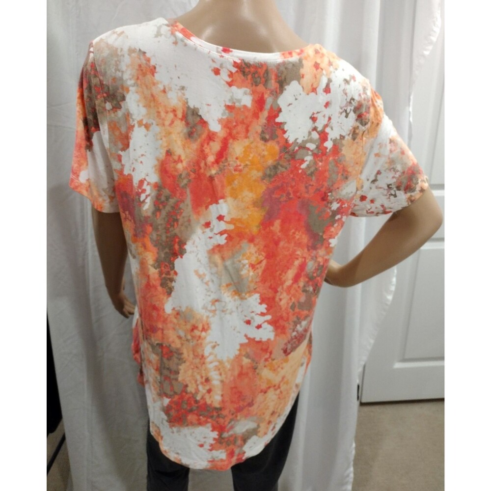 JM Collection Women's Large Orange Peach Coral Soft Stretch Short Sleeve Blouse - Picture 4 of 6
